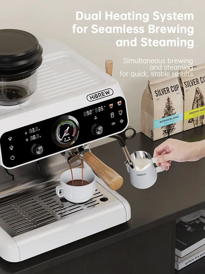 HIBREW H7B halvautomatisk espressomaskin med kvarn, vit/svart