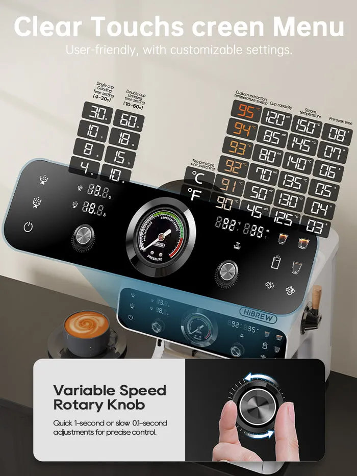 HIBREW H7B halvautomatisk espressomaskin med kvarn, vit/svart