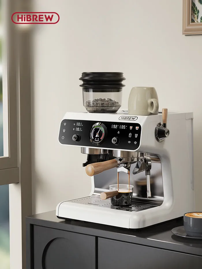HIBREW H7B halvautomatisk espressomaskin med kvarn, vit/svart
