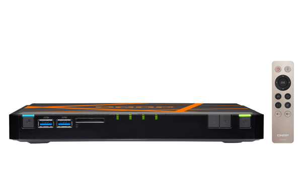 QNAP M.2SATA-NAS, 4xM.2SATA, 2160p, 5xGBLAN, 4GB RAM, svart/orange