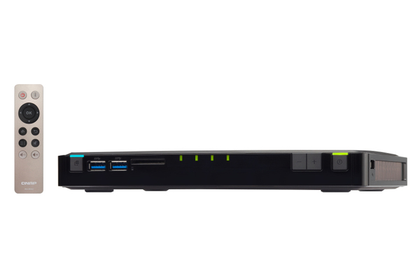 QNAP M.2SATA-NAS, 4xM.2SATA, 2160p, 5xGBLAN, 4GB RAM, svart/orange