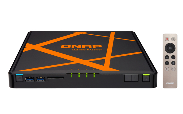 QNAP M.2SATA-NAS, 4xM.2SATA, 2160p, 5xGBLAN, 4GB RAM, svart/orange