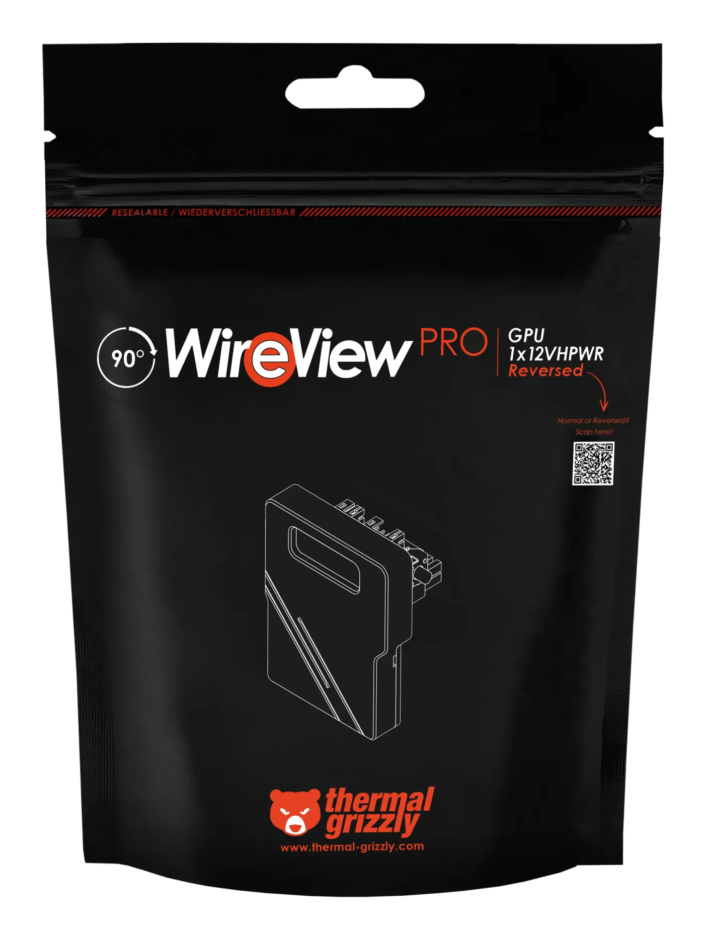 Thermal Grizzly WireView Pro GPU 90&deg; Reverse GPU-str&ouml;m&ouml;vervakningsadapter, svart