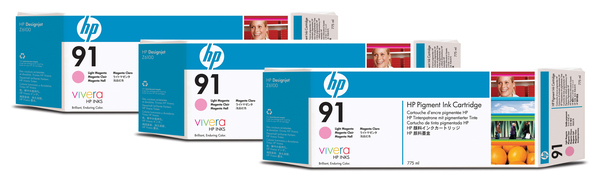 HP 91 Light Magenta Ink Cartridge 3-pack - 3 ink cartridges 775 ml each, not for individual sale