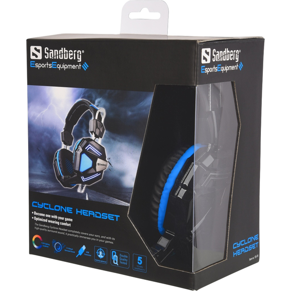 Sandberg Cyclone Headset USB 7.1 - headphones, Black, Blue