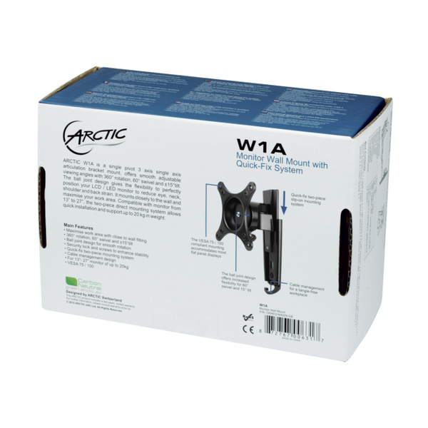 Arctic W1A -seinäteline näytölle, musta, 13-30", 20kg