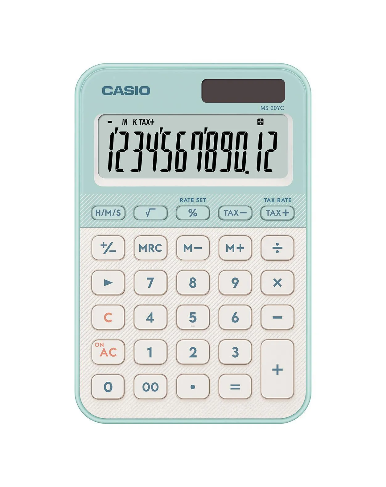 Casio MS-20YC p&ouml;yt&auml;laskin - 12 numeroa - vaaleanvihre&auml;