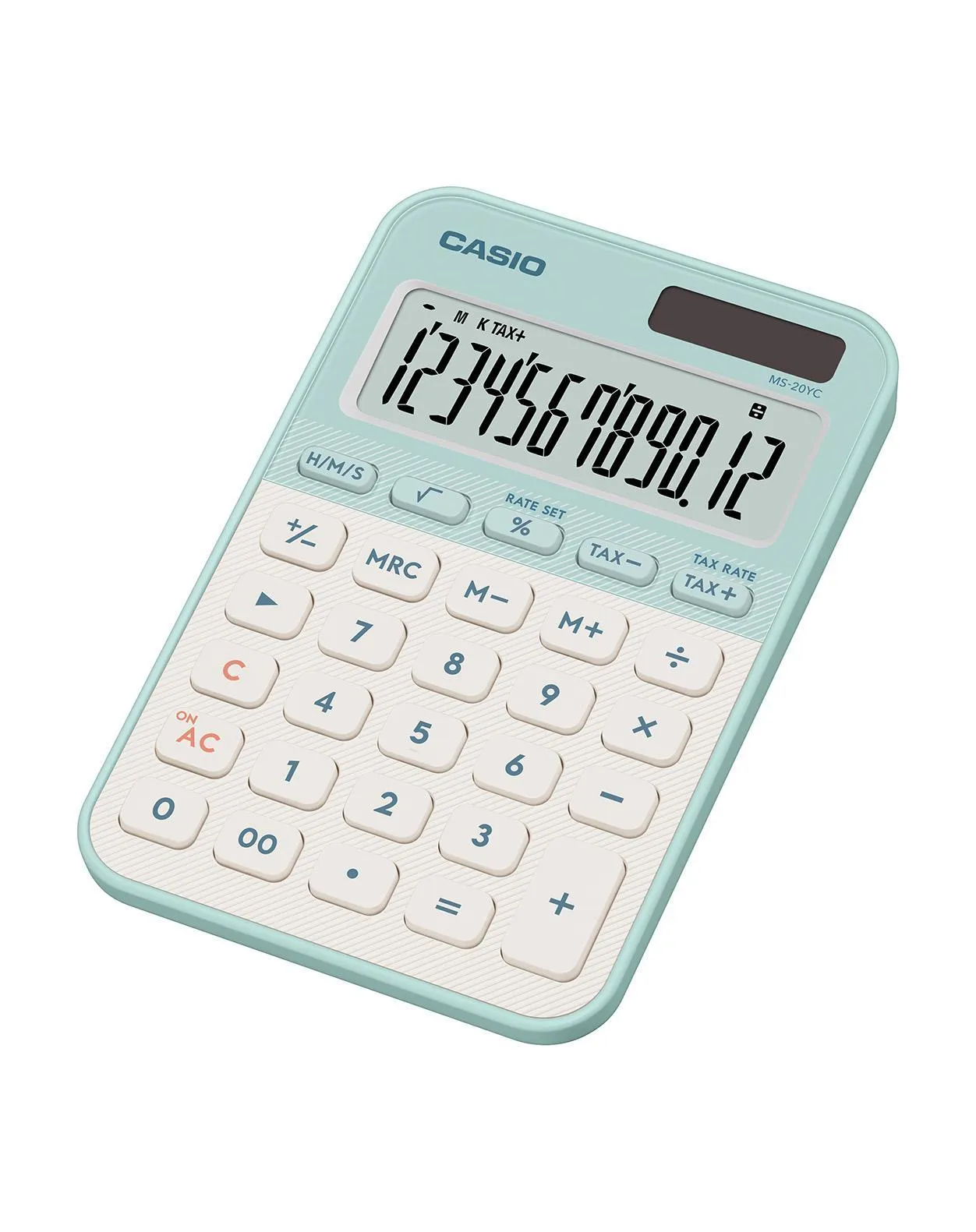 Casio MS-20YC p&ouml;yt&auml;laskin - 12 numeroa - vaaleanvihre&auml;