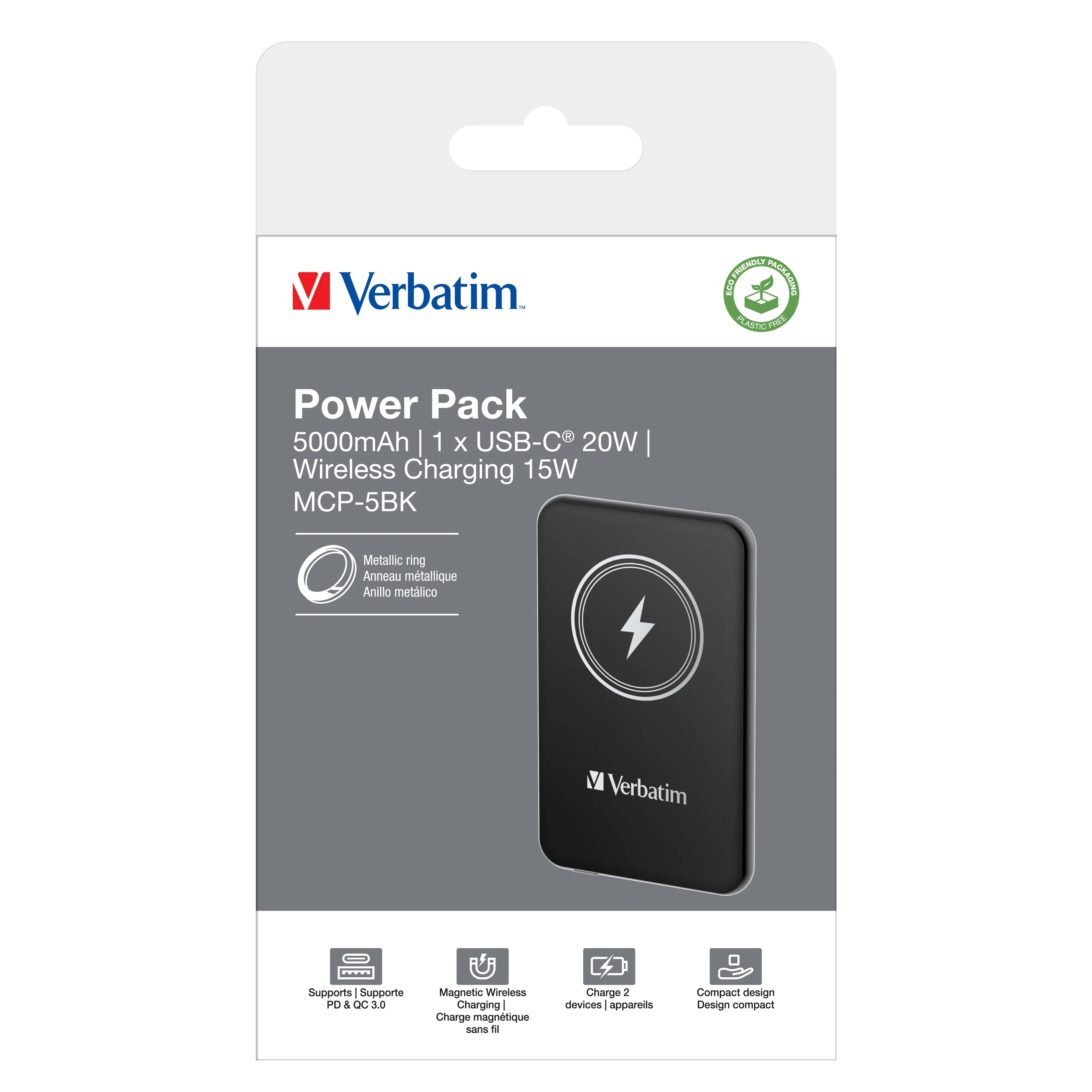 Verbatim Charge 'n' Go 5000 mAh, 10W - magnetic wireless powerbank, Black