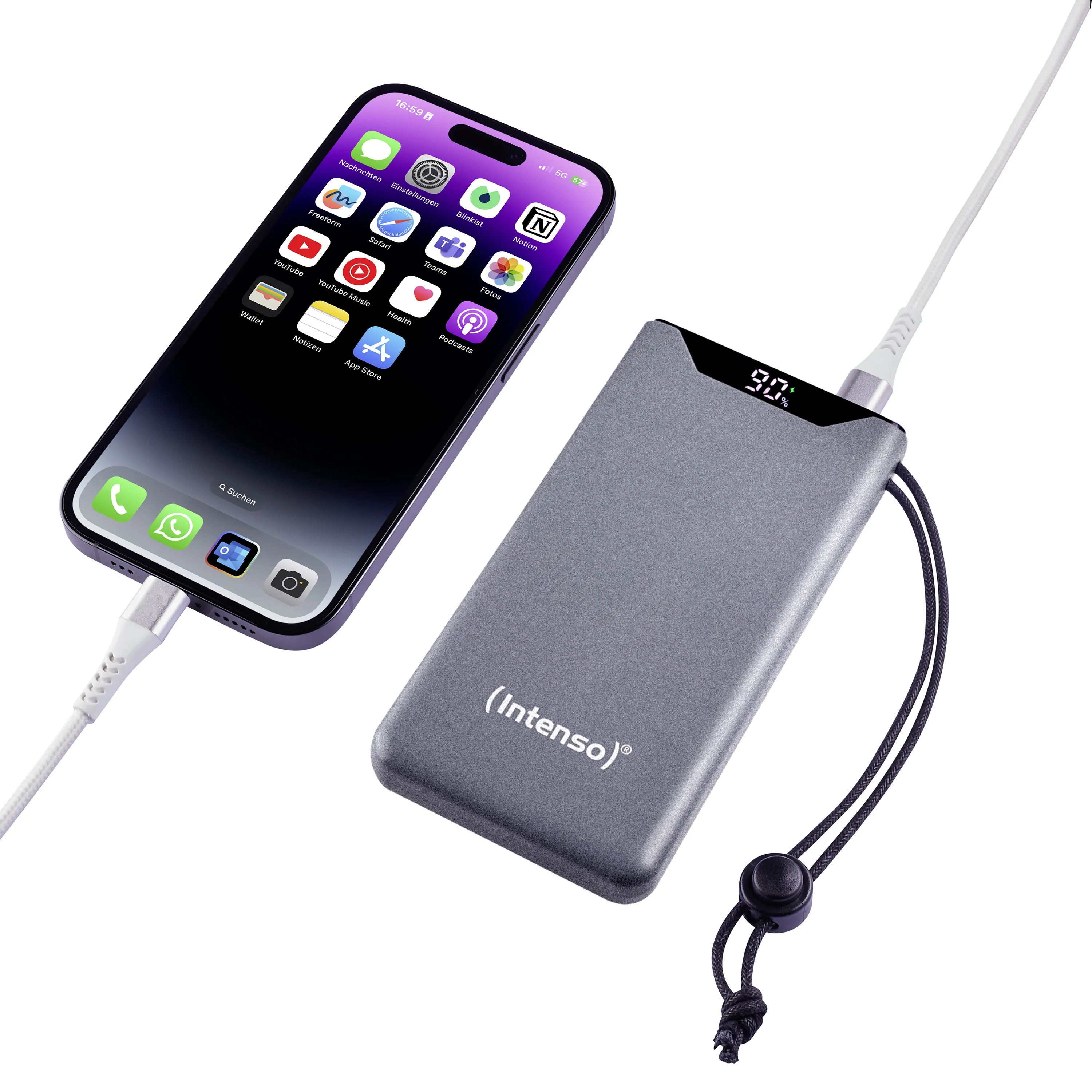 Intenso F10000 -varavirtal&auml;hde, 10000 mAh, Harmaa