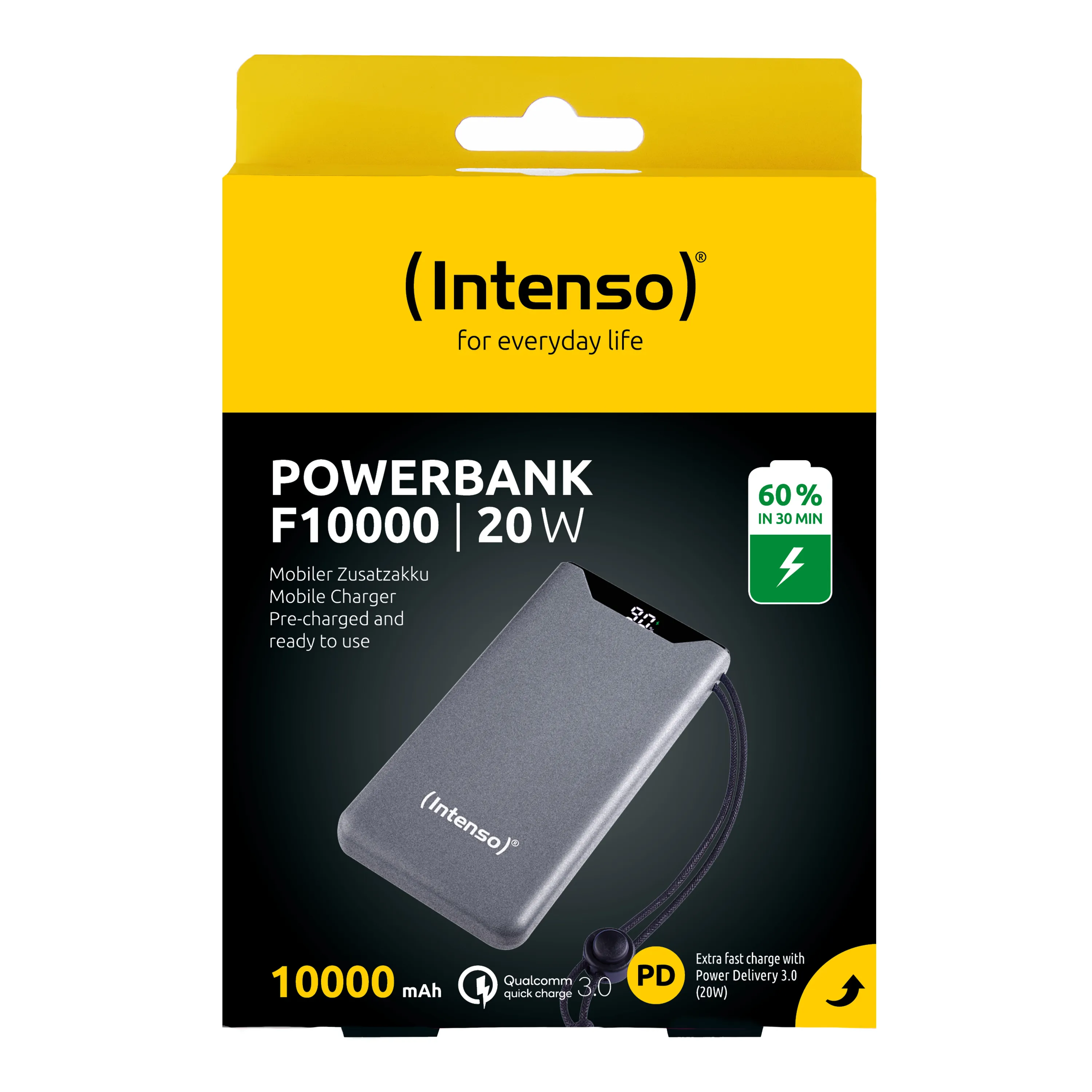 Intenso F10000 -varavirtal&auml;hde, 10000 mAh, Harmaa