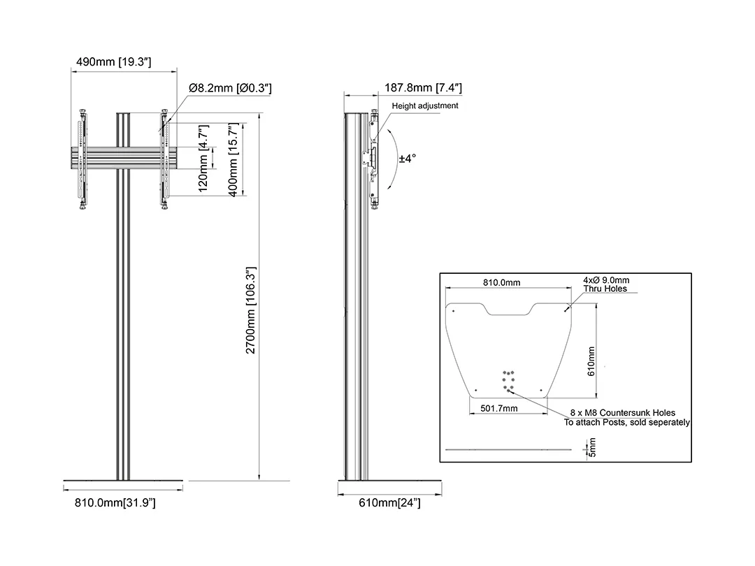 M Floorstand Column Pro MBFSC1U 270 Micro Adjustable