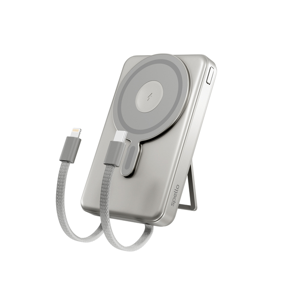 Spello ForcePack 4in1 10000mAh Magnetic Wireless Power Bank SM75 | Titanium | Qi2  &  MagSafe Compatible Spello ForcePack 4in1 10000mAh Magnetic Wireless Power Bank SM75 | Titanium | Qi2  &  MagSafe Compatible