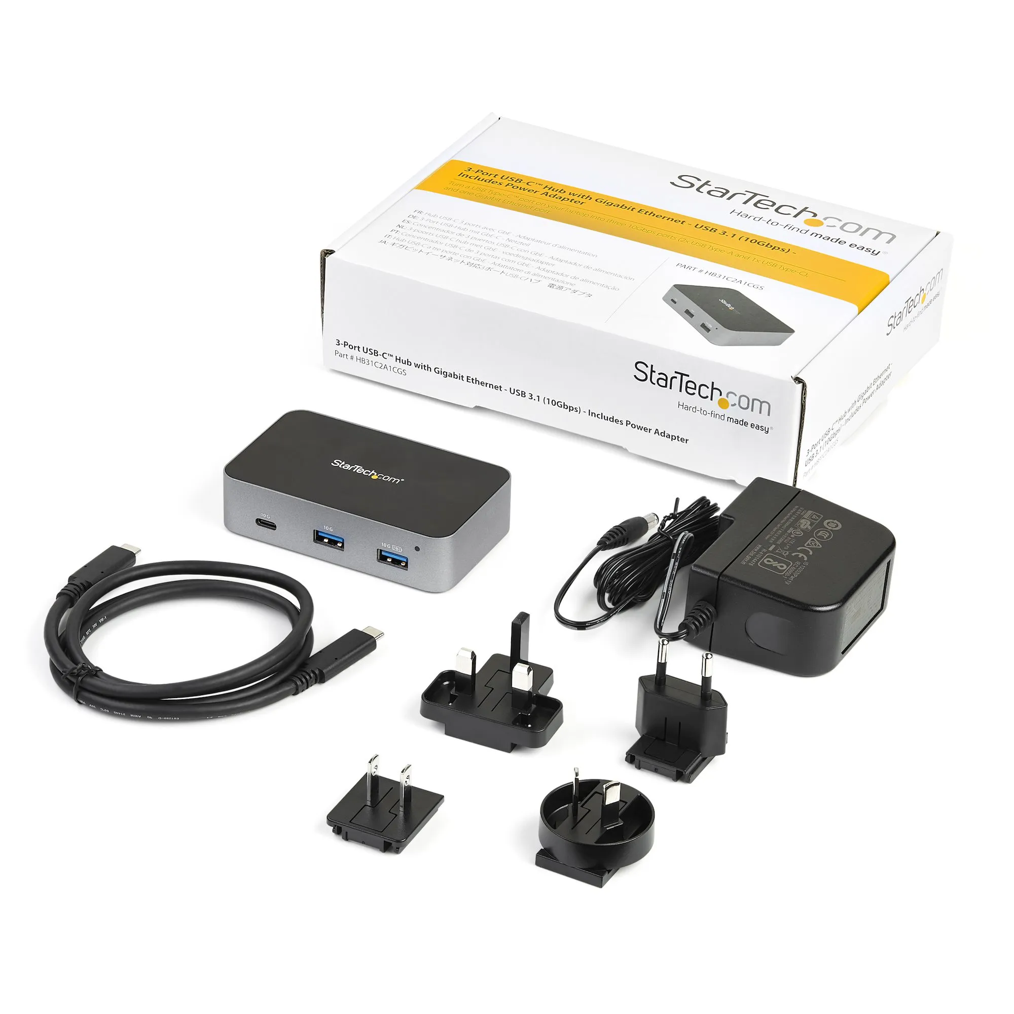 STARTECH.COM 3-Port USB-C Hub USB 3.1 Gen2 10Gbps 2x USB-A and 1x USB-C Powered Universal Power Adapter Included HB31C2A1CGS