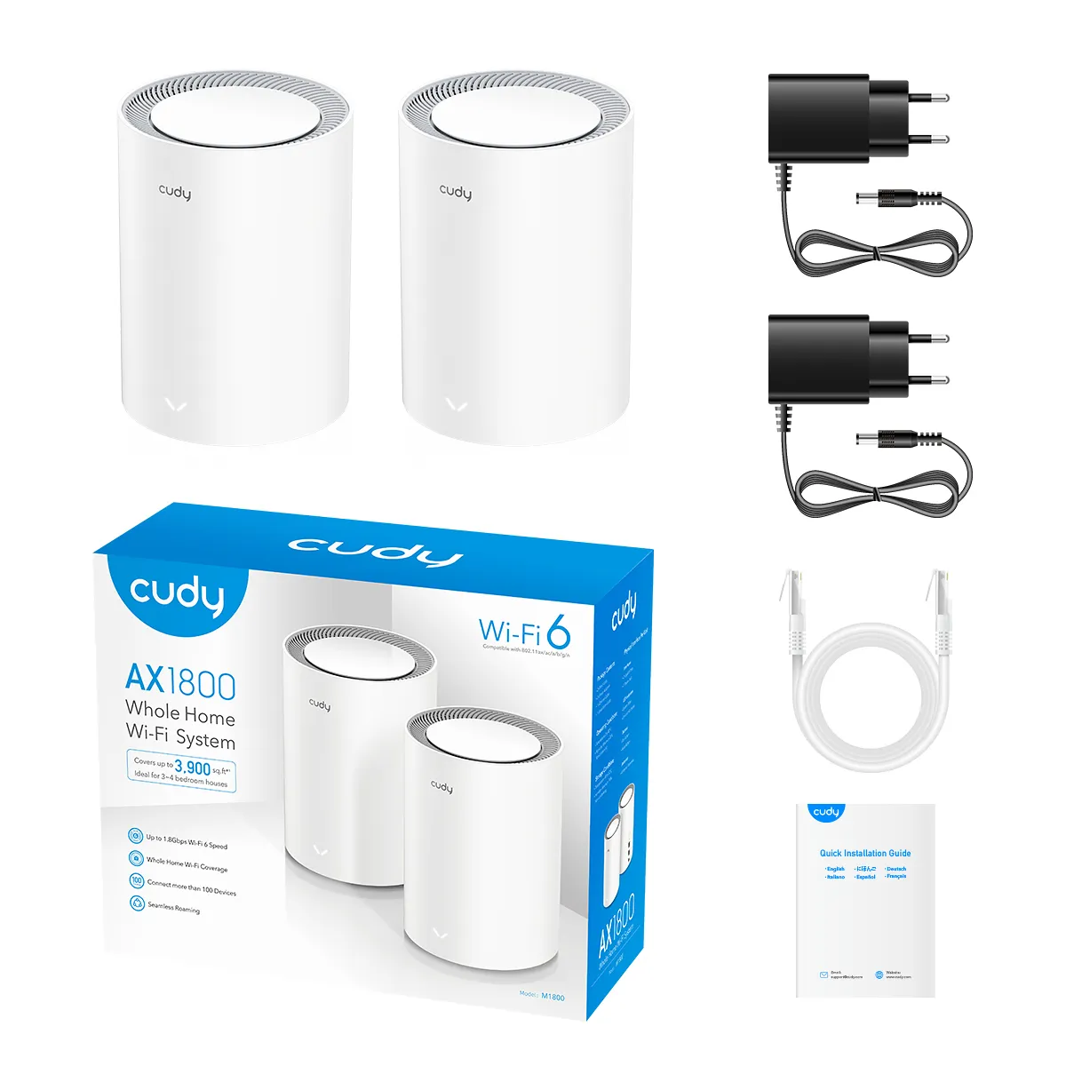 CUDY Mesh Solution M3000 2-pk WF6 AX3000 Gigabit 2.5G White