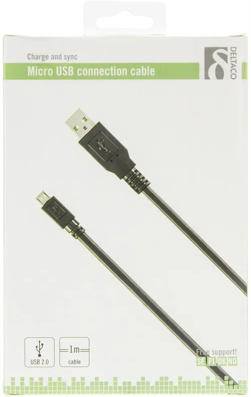 Deltaco USB-A - Micro-USB B - cable, 1 m, Black