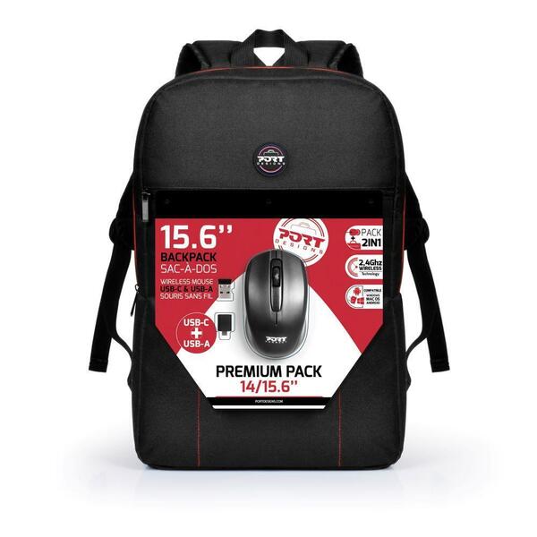 Port Design Premium - notebook backpack, black, 15.6" + wireless mouse