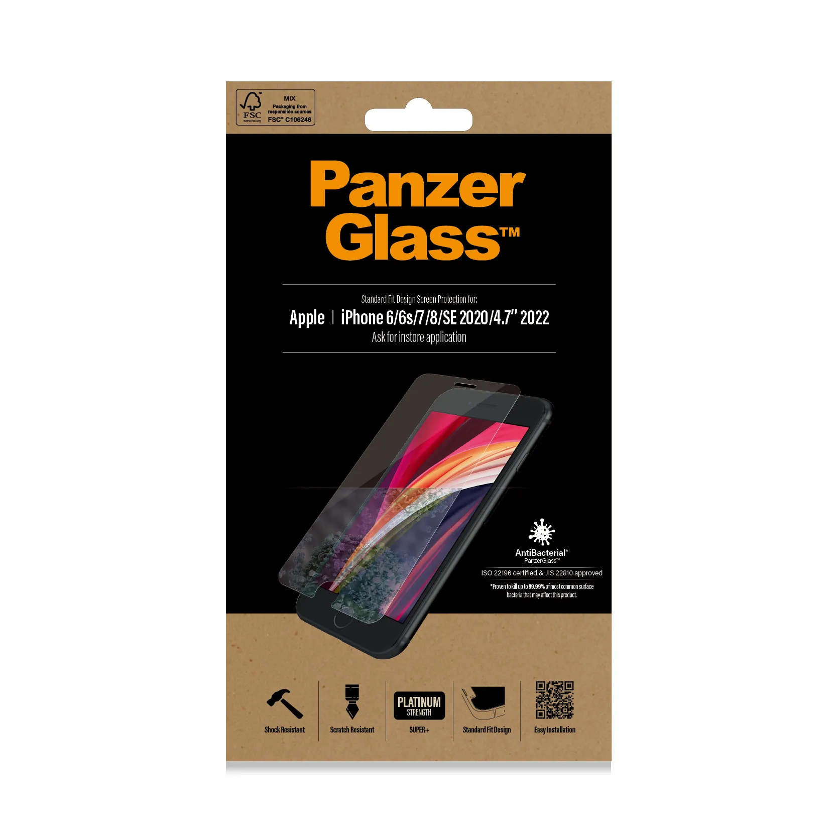 PanzerGlass Classic Fit, iPhone 6/7/8/SE - sk&auml;rmskydd