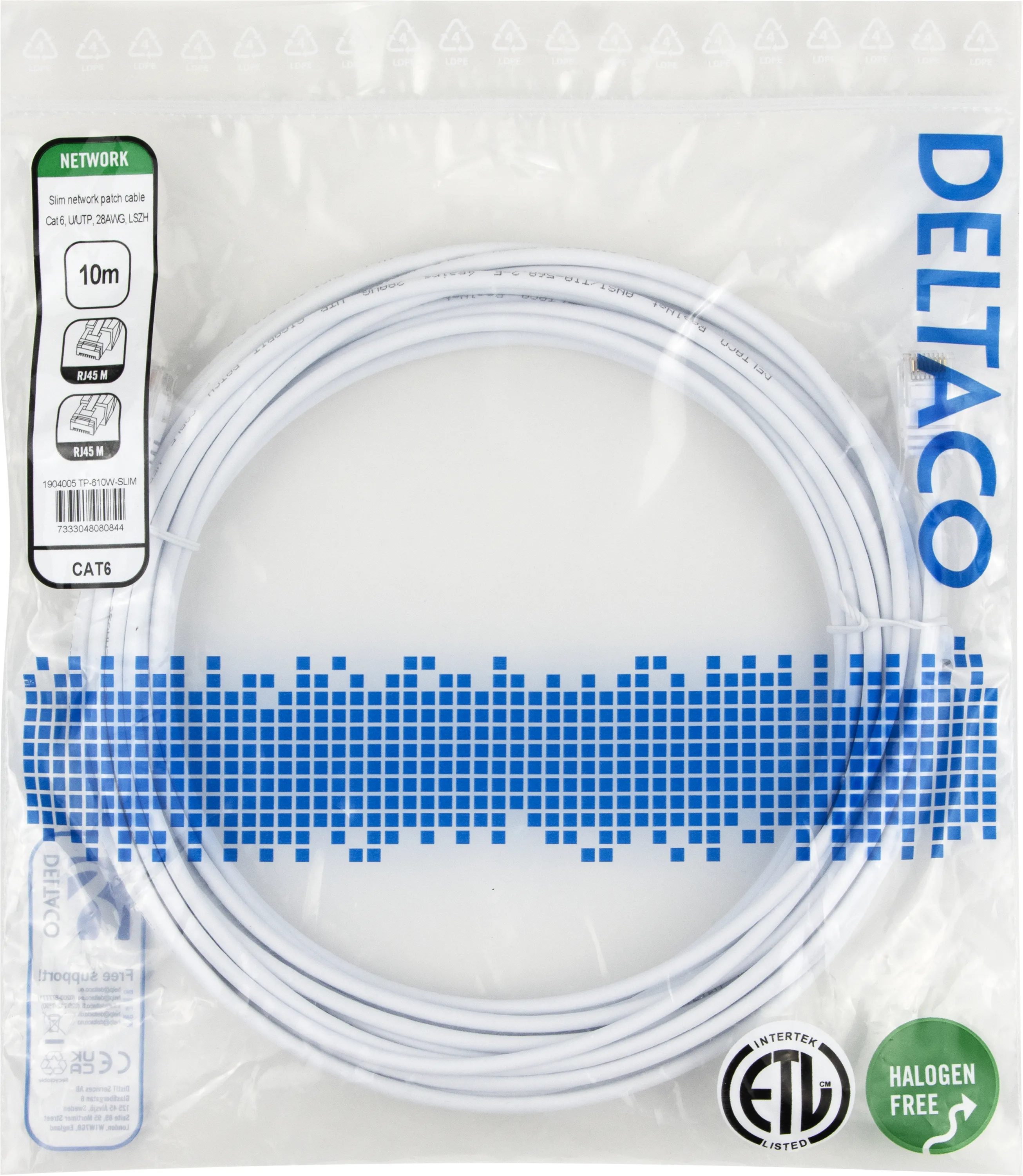 Deltaco Cat6 UTP RJ45 10m Network Cable, White