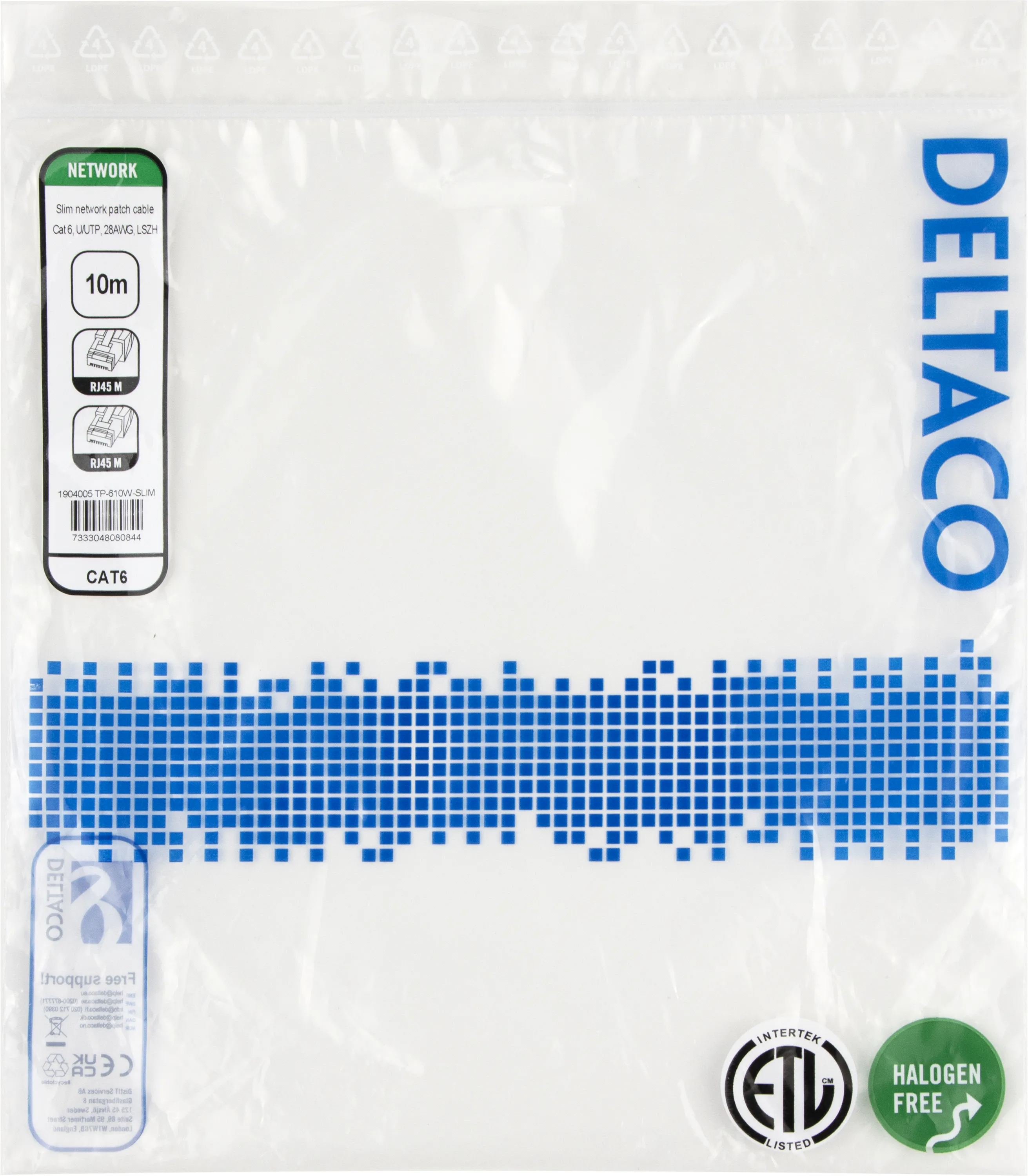Deltaco Cat6 UTP RJ45 10m Network Cable, White