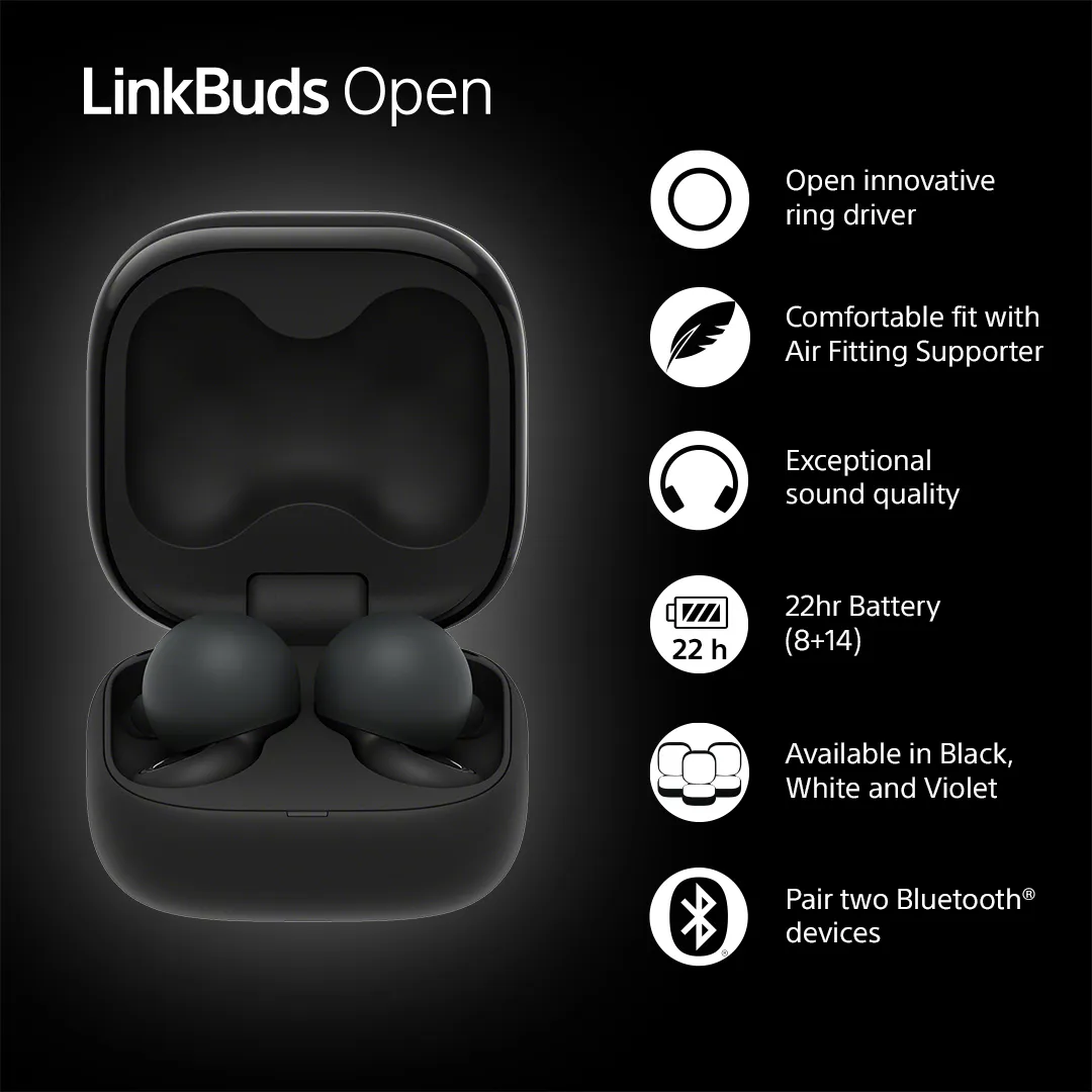 Sony Linkbuds Open -langattomat nappikuulokkeet, Musta