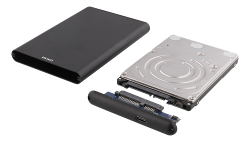DELTACO Externt 2,5" HDD/SDD-kabinett, USB-C, USB 3.0, aluminium, SATA
