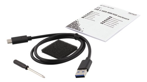 DELTACO Externt 2,5" HDD/SDD-kabinett, USB-C, USB 3.0, aluminium, SATA
