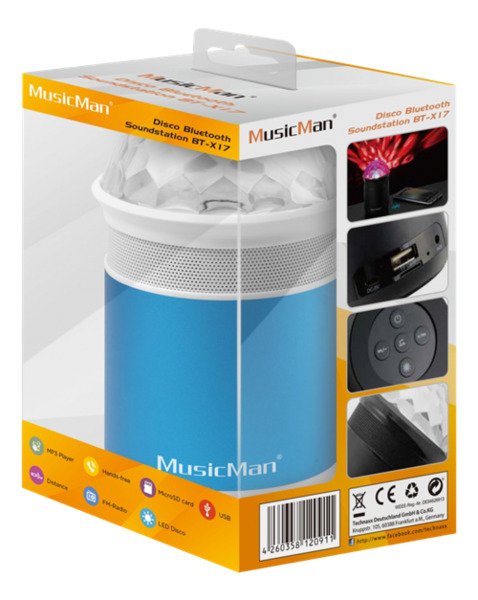 MusicMan Disco Bluetooth Soundstation BT-X17 blue