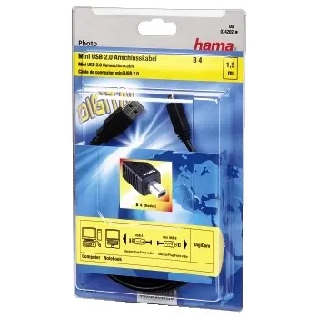 Hama USB-A – Mini-USB B - kabel, 1,8 m, Svart