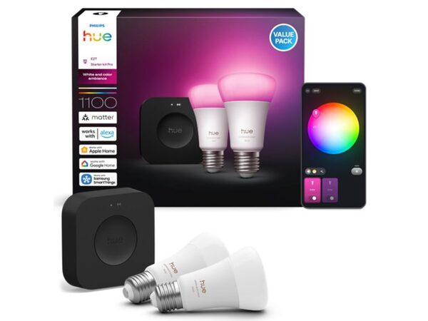 Philips Hue White and Color Ambiance (2 x E27 + Bridge Pro) - Smart lighting starter kit