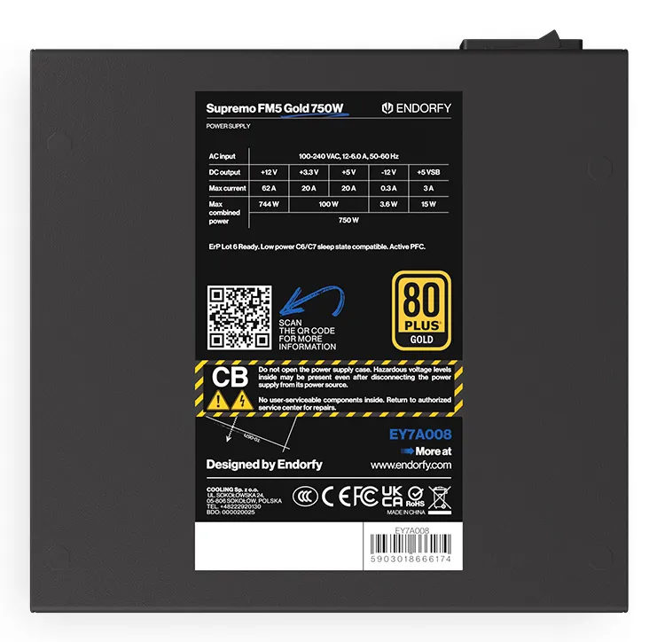 Endorfy Supremo FM5 750W -virtalähde, 80 Plus Gold