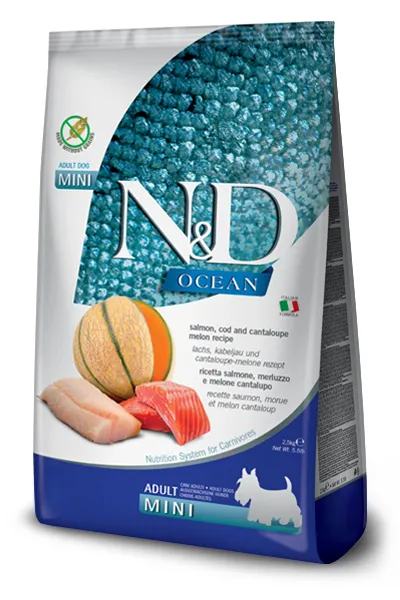 Farmina N&D Ocean Salmon, Cod & Cantaloupe Melon Adult Mini, Dry food for dogs, Grain Free, 2.5kg
