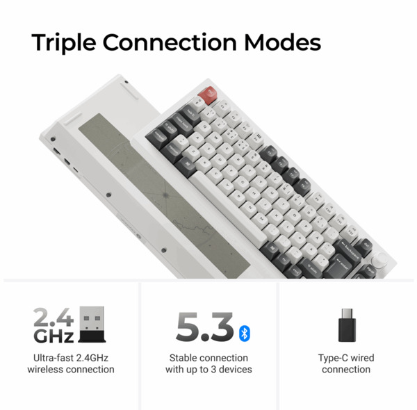 Keychron Q1 Ultra 75% -langaton mekaaninen pelin&auml;pp&auml;imist&ouml;, Keychron Silk POM, valkoinen