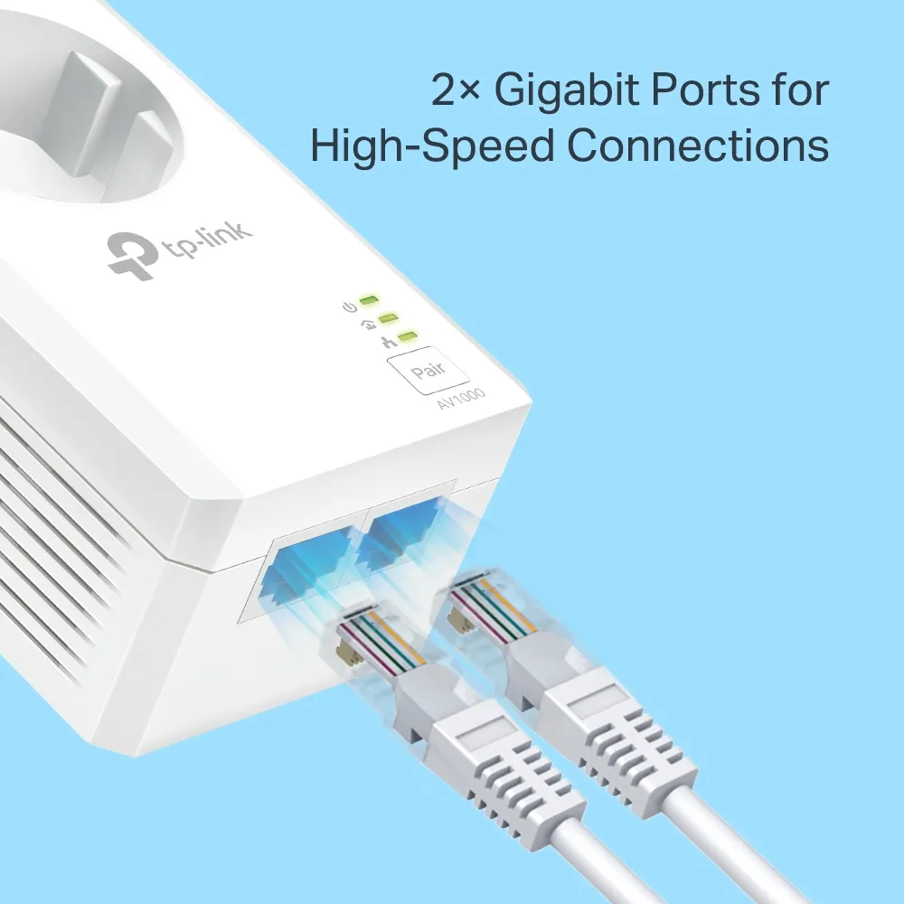 TP-LINK AV1000 2-Port Gigabit Passthrough Powerline Starter Kit