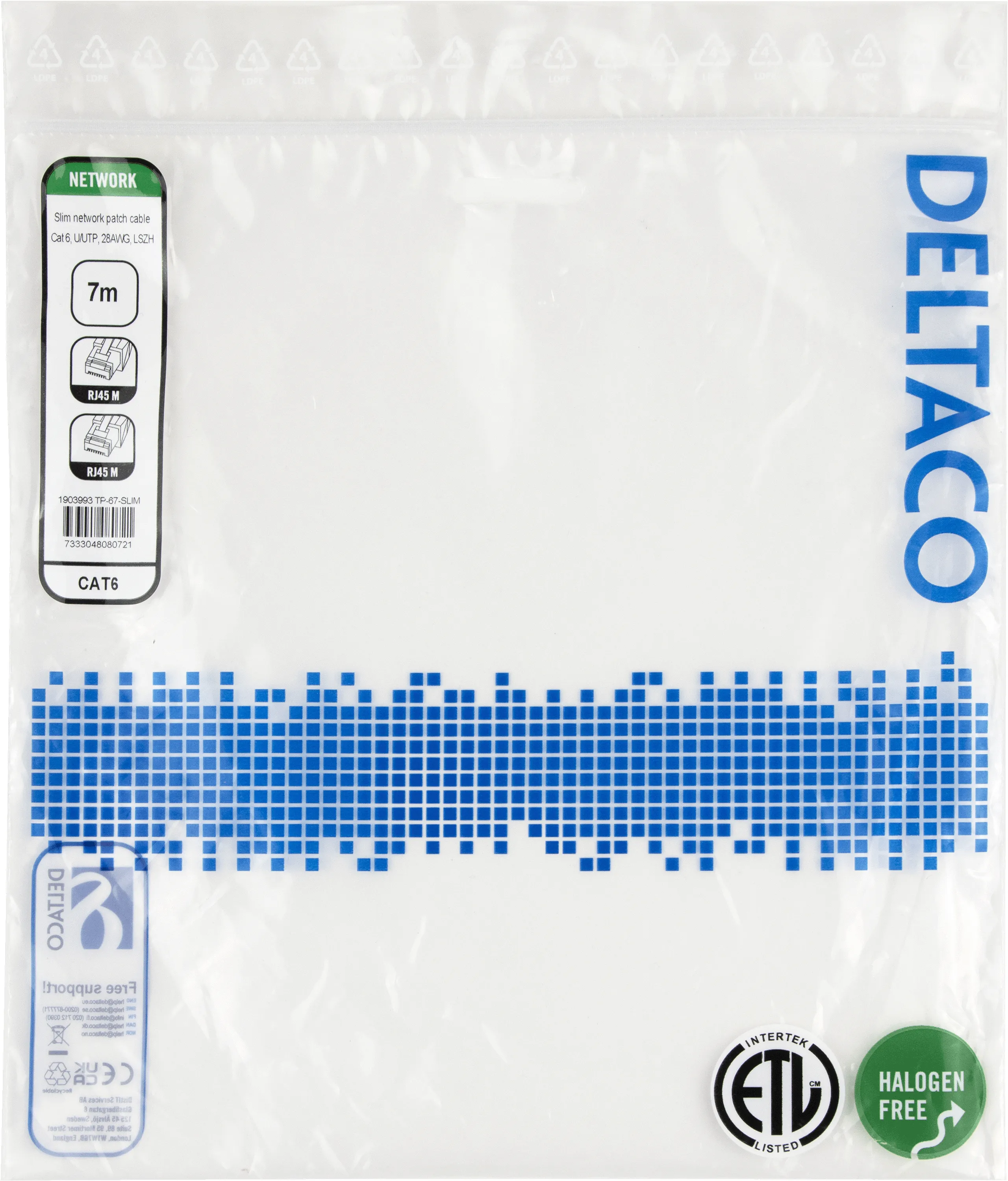 Deltaco Cat6 UTP RJ45 7m -verkkokaapeli, harmaa