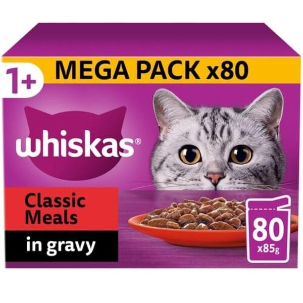 Whiskas Classics Classic Meals in Sauce Nauta, Kana, Lammas &amp; Siipikarja, Kissan m&auml;rk&auml;ruoka, Adult, 80 x 85 g