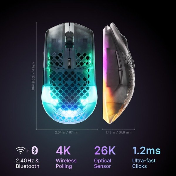 SteelSeries Aerox 3 Wireless Gen 2 Wireless Gaming Mouse, Shadow