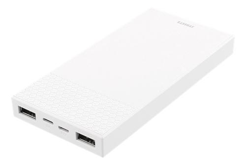 STREETZ Power bank, lithium-ion polymer, 10000mAh,2xUSB-A utg&aring;ngar,vit