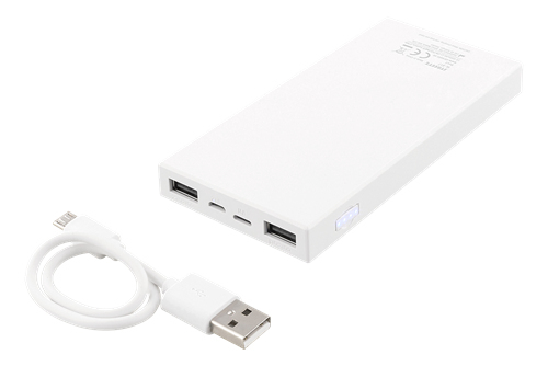STREETZ Power bank, litiumionipolym.,10000mAh,2 USB-A-ulostuloa, valk.