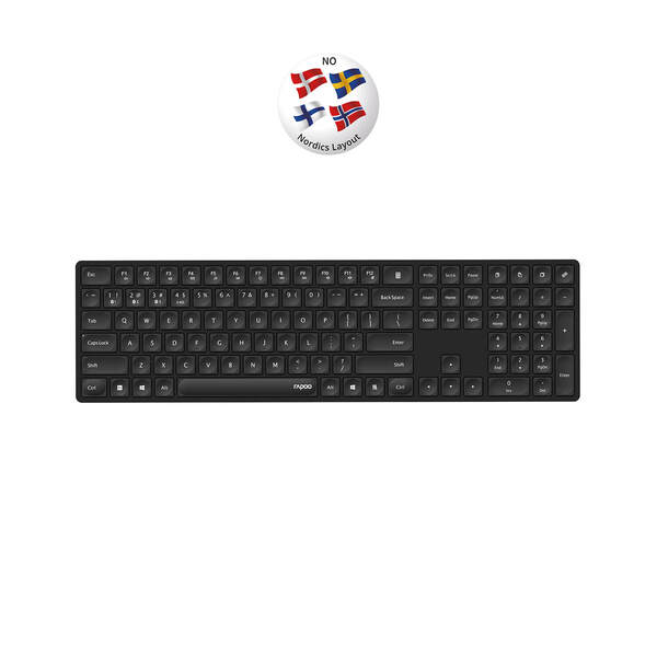 Rapoo E8020 Multi-Mode Ultra-Slim -langaton n&auml;pp&auml;imist&ouml; ja hiiri, musta