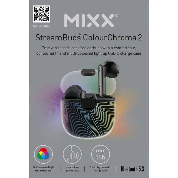 MIXX StreamBuds ColourChroma 2 TWS trådlösa in-ear hörlurar, svart