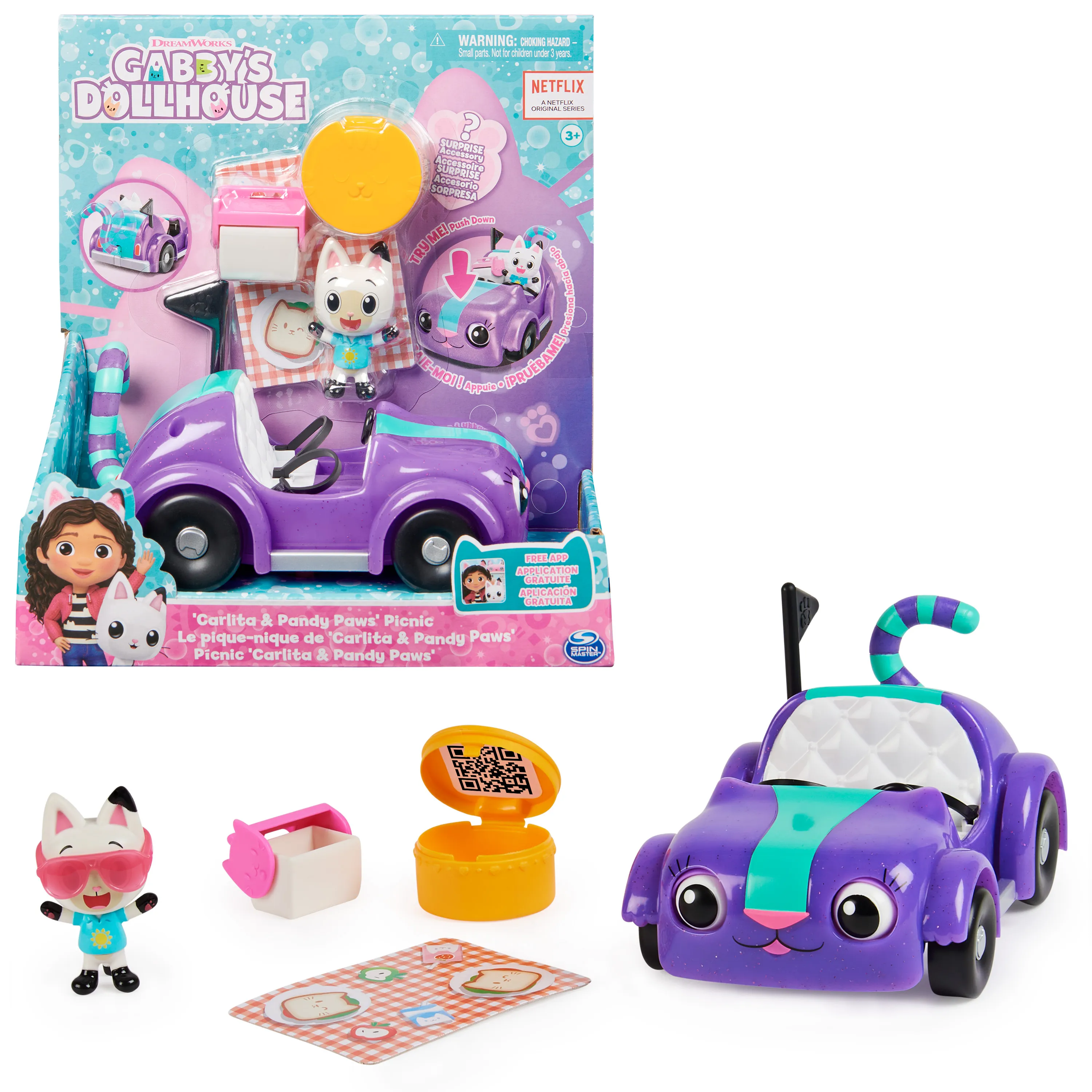Spin Master Gabby's Dollhouse - Carlita toy car with Pandy Paws figure, toy vehicle