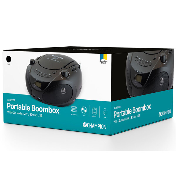 Champion Boombox CD/Radio/MP3/USB, svart