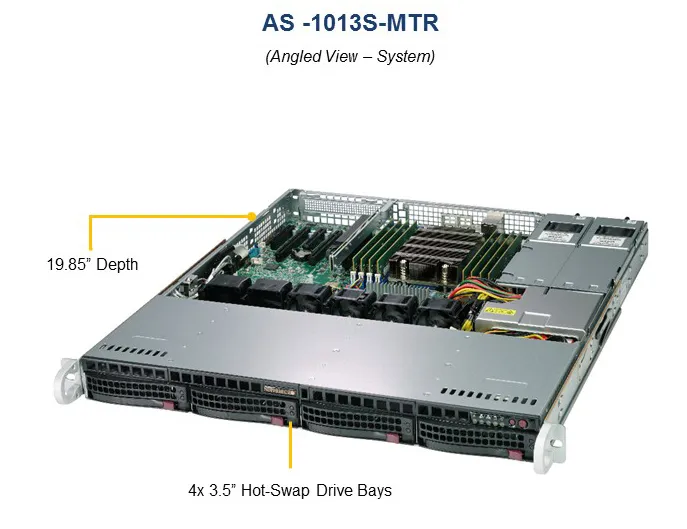 Supermicro A+ Server 1013S-MTR - Palvelin - telineasennettava - 1U - 1-tie - RAM 0 GB - SATA - pikavaihto 3.5" - ei kiintolevy&auml; - AST2500 - GigE - ei KJ - monit