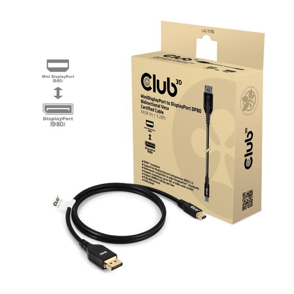 MiniDisplayPort &ndash; DisplayPort 2.1 Bidirectional cable, 8K, 1 m, Black