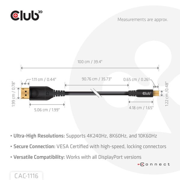 MiniDisplayPort &ndash; DisplayPort 2.1 Bidirectional cable, 8K, 1 m, Black