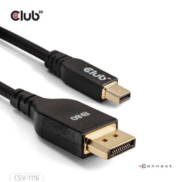 MiniDisplayPort &ndash; DisplayPort 2.1 Bidirectional cable, 8K, 1 m, Black