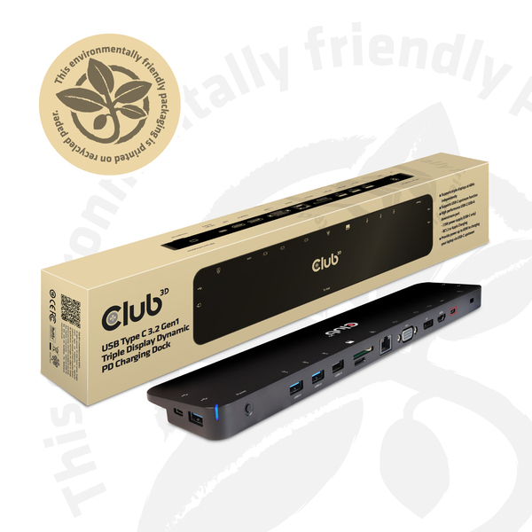 CLUB 3D USB Type C 3.2 Gen1 Triple Display Dynamic PD Charging Dock