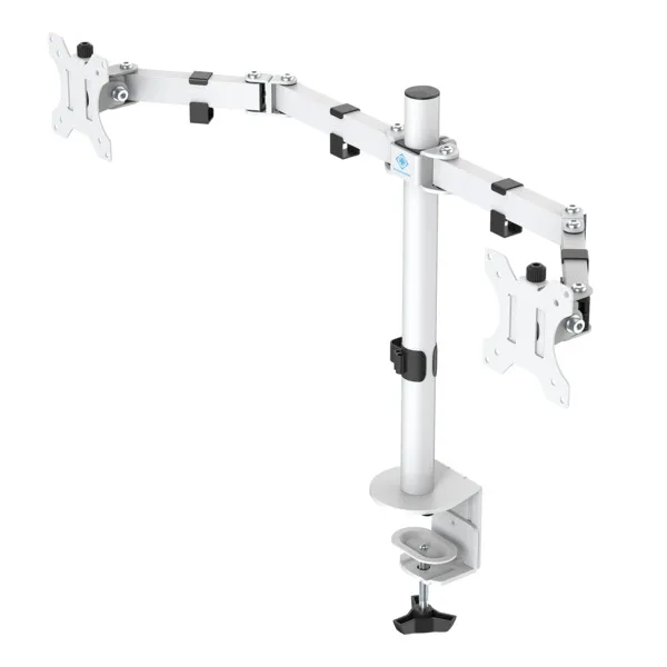 Deltaco Gaming White Line WA86 Dual -näyttövarsi, valkoinen, 13"-32", 2x8Kg