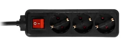 Deltaco GT-115A 3-osainen jatkojohto, 1,5m, Musta